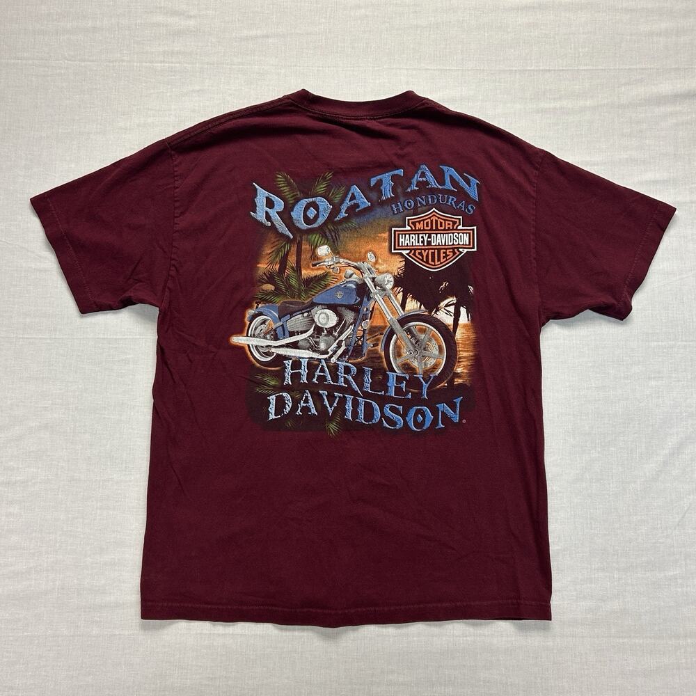 Harley Davidson Roatan Honduras Short Sleeve T-Shirt Men's XL Red Maroon Stained